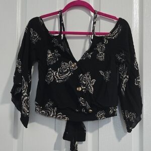 Floral Black Wrap Top